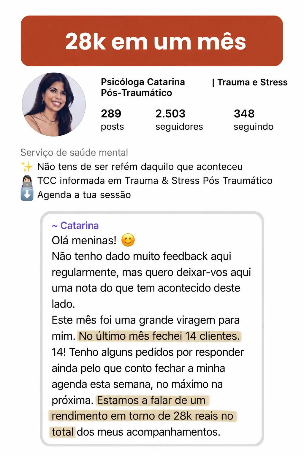 Resultado real de terapeuta que lotou a agenda com o Conteúdo Magnético