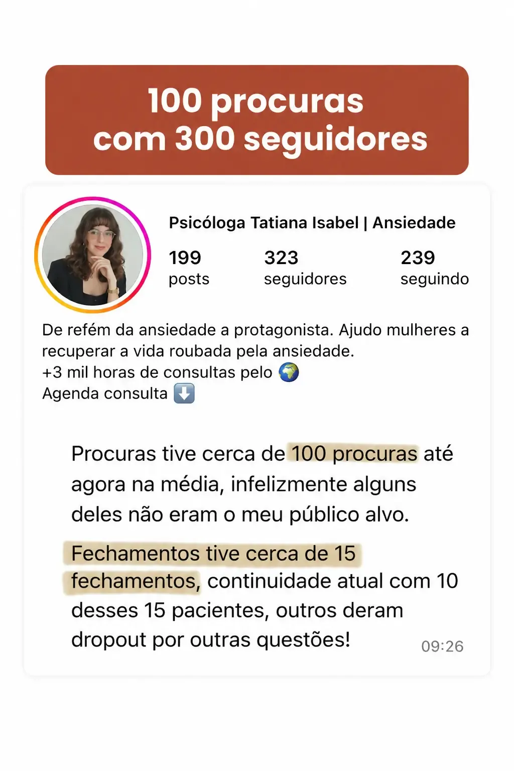 Resultado real de terapeuta atraindo pacientes pelo Instagram